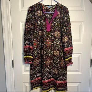 Antonio Melani Multicolor Aztec Geometric Print Henley Collar Shirt Dress Sz 8